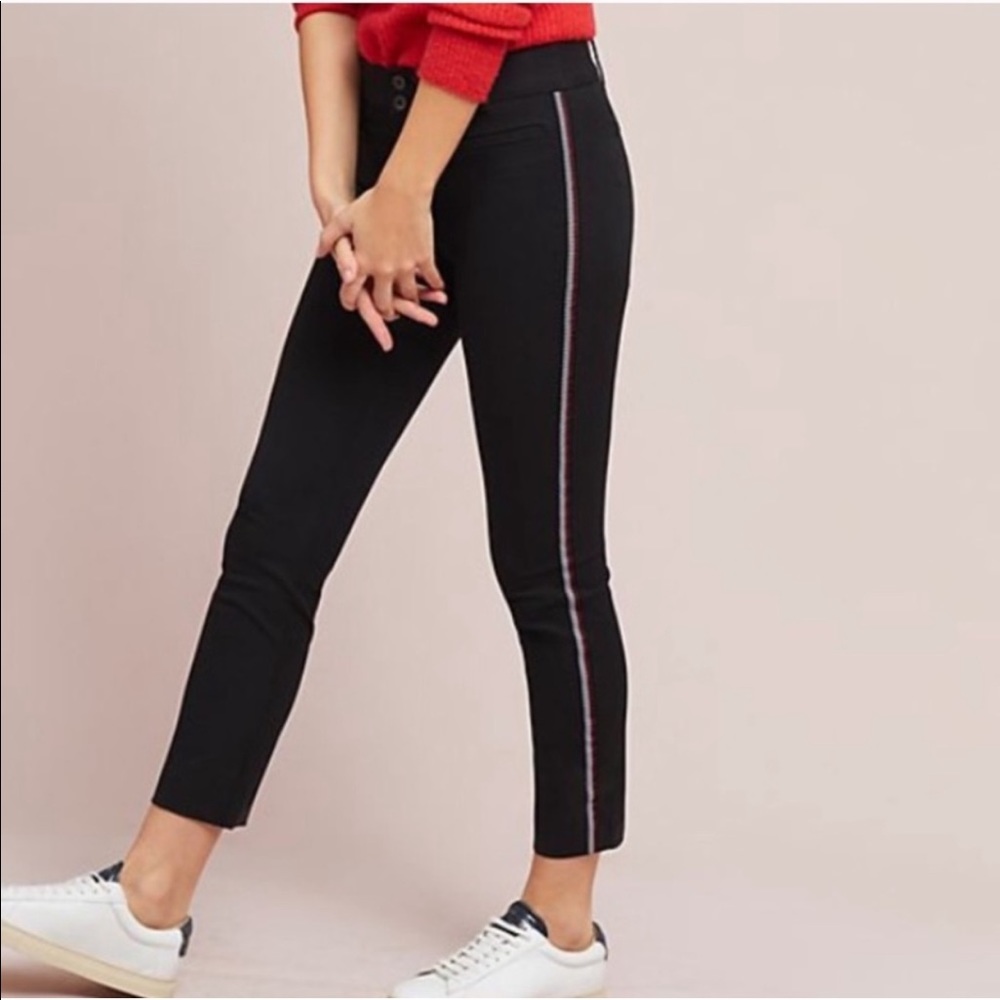 {Anthropologie} Slim Side Stripe trousers | black sz 8 - actually size 6 see pic